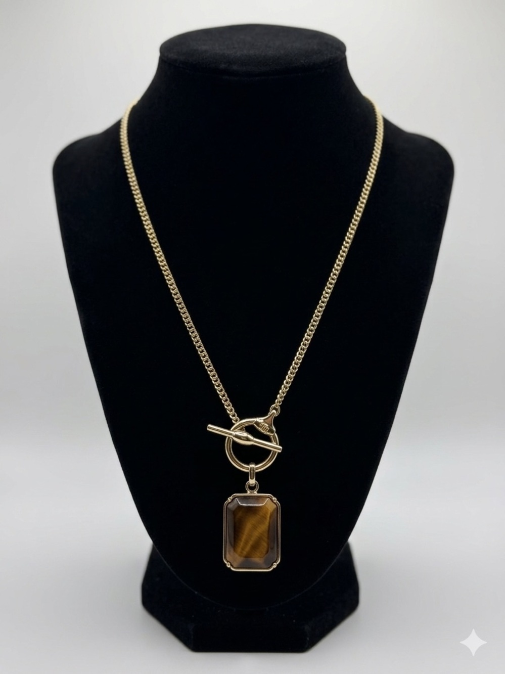 Ralph Lauren Gold-Tone Necklace with Brown Tiger's Eye Pendant